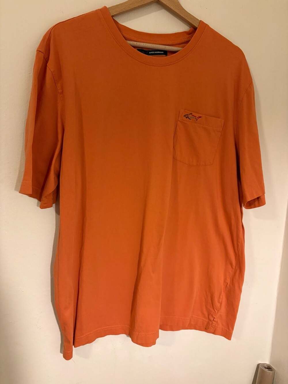 Greg Norman Orange Short Sleeve Pocket T-Shirt with Shark Logo XL